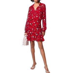 Veronica Beard Red Floral Mini Dress with Ruffle Hem